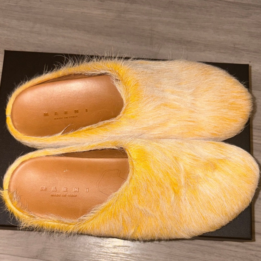 Marni Vibrant Yellow Furry Slippers